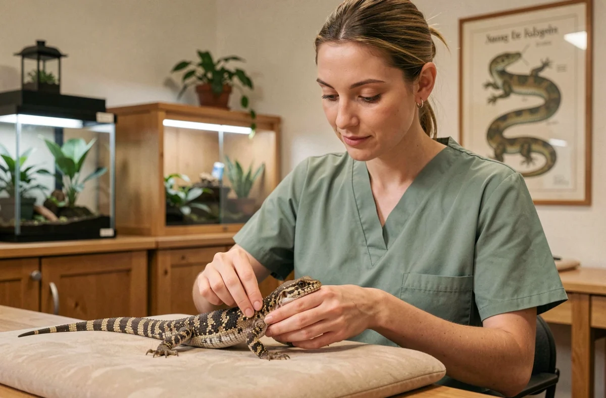 Aurore Wild à Strasbourg : vétérinaire spécialisée tenant délicatement un reptile exotique en consultation
