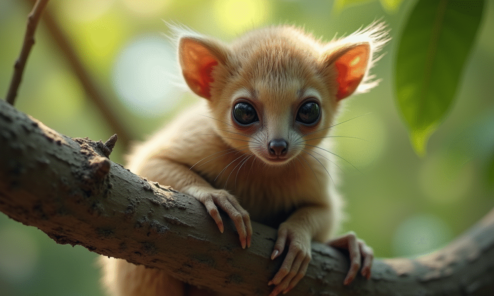 Ayeaye perché sur une branche dans la nature