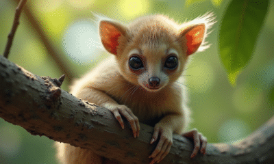 Ayeaye perché sur une branche dans la nature