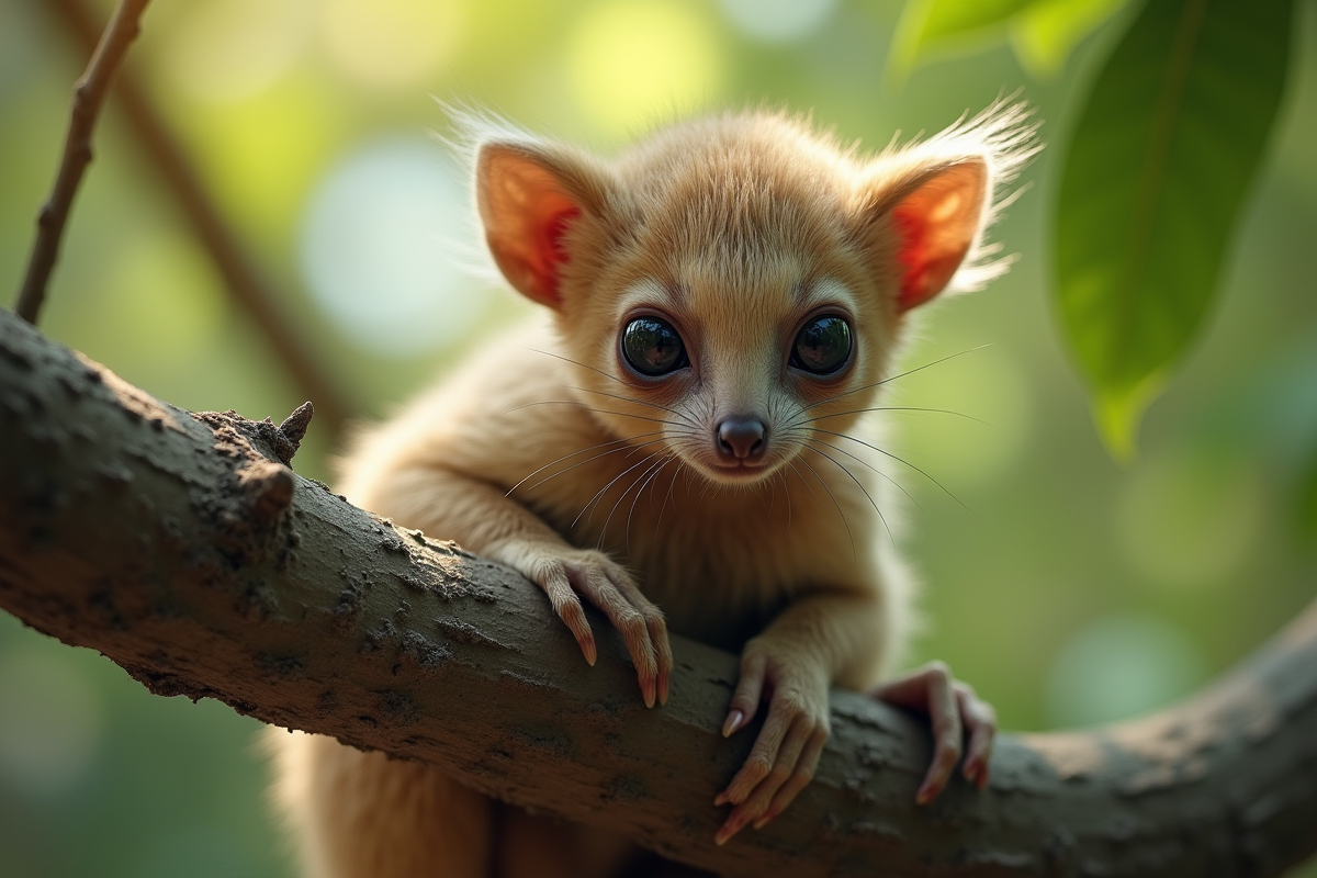 Ayeaye perché sur une branche dans la nature