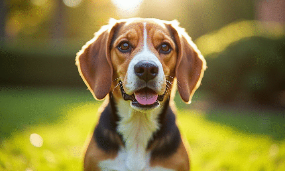 Beagle attentif dans un parc ensoleille