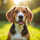 Beagle attentif dans un parc ensoleille