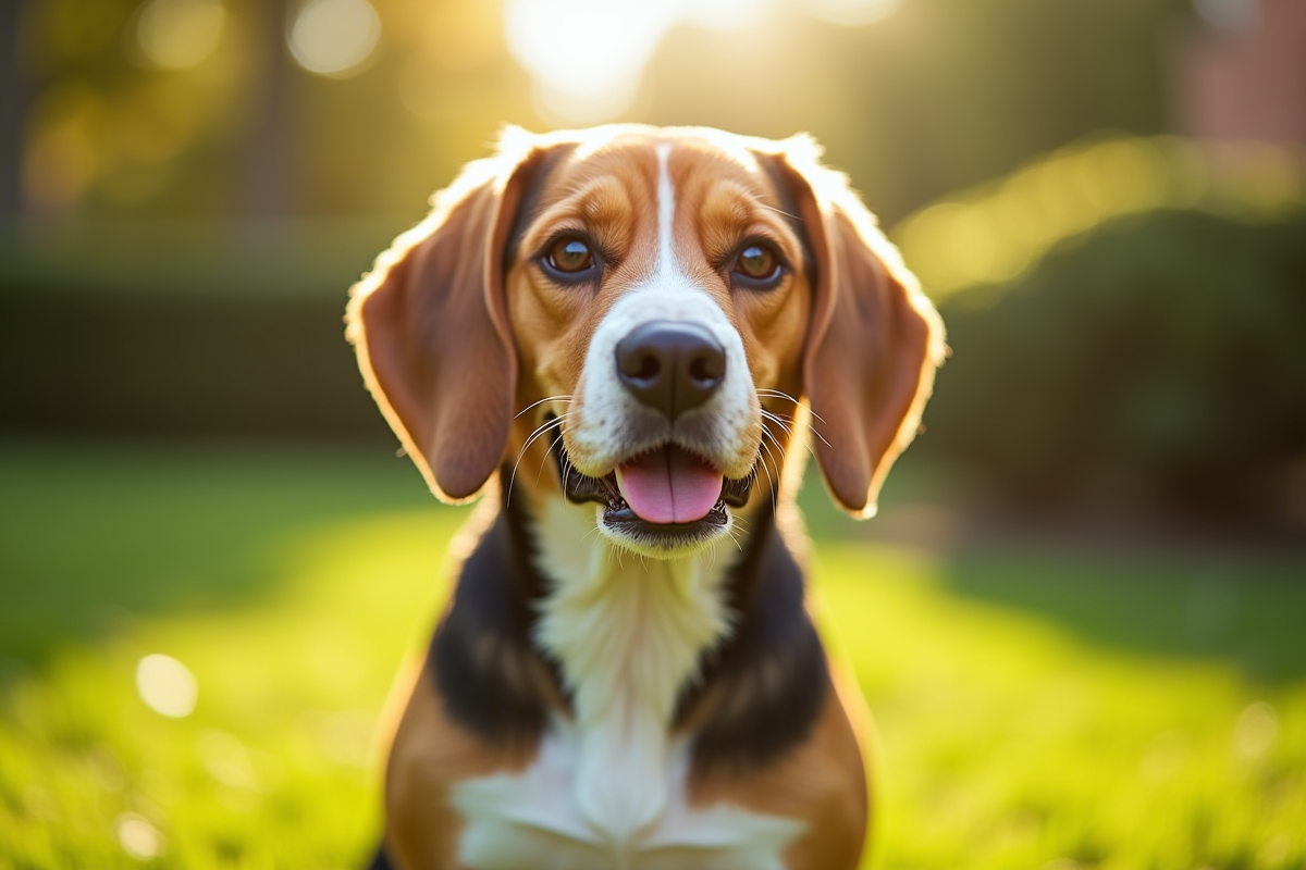 Beagle attentif dans un parc ensoleille