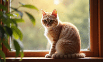 Chat beige assis sur une fenêtre ensoleillée