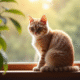 Chat beige assis sur une fenêtre ensoleillée