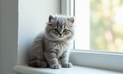 Chaton angora gris sur une fenêtre lumineuse