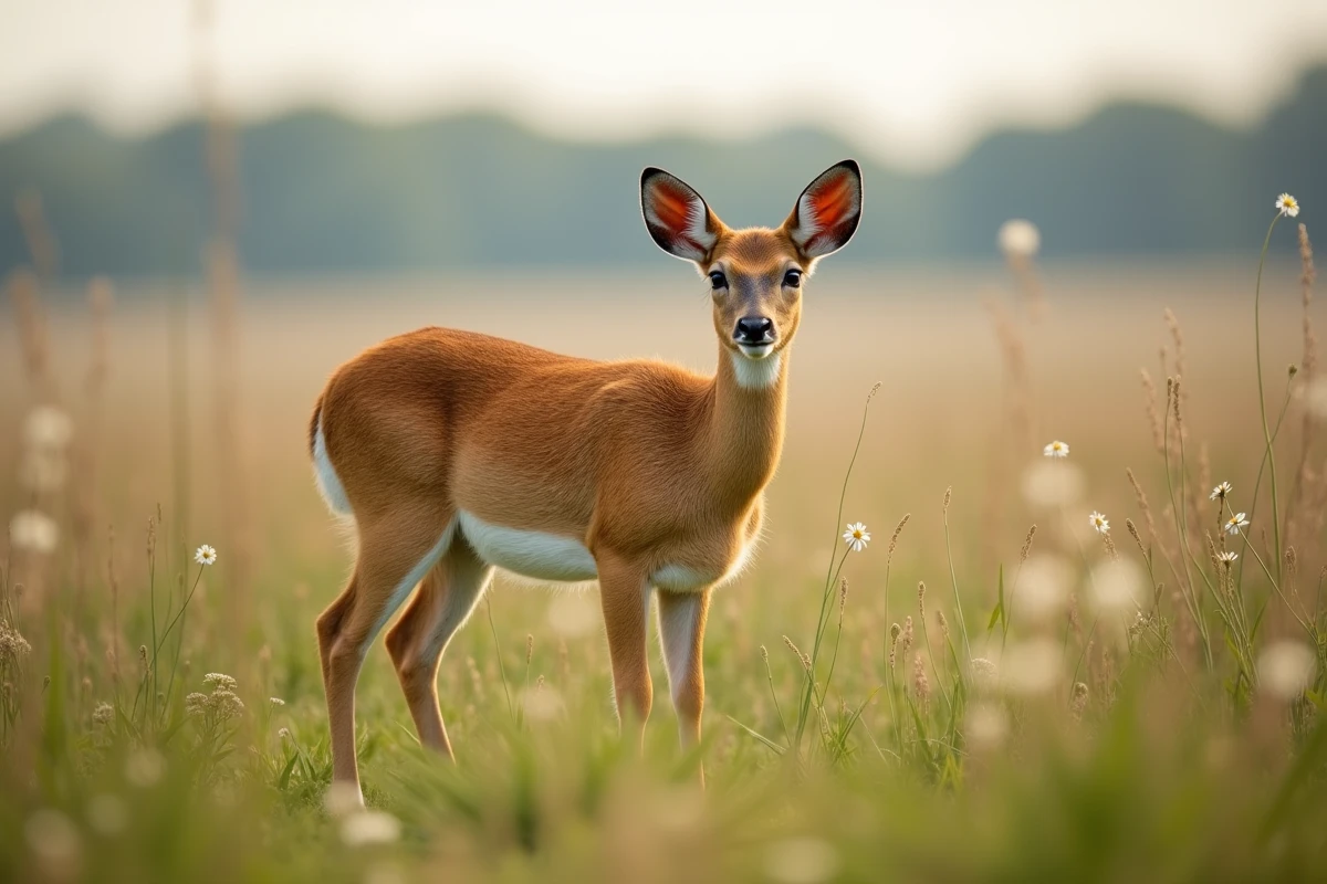 Chevreuil femelle dans une clairière de prairie française en été