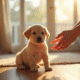 Miniature chiot labrador accueilli dans un salon lumineux