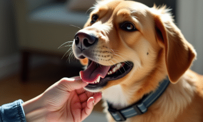 Main vérifiant un collier bien ajusté à un chien heureux