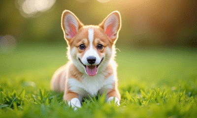 Chiot corgi joueur sur la pelouse en plein jour