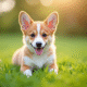 Chiot corgi joueur sur la pelouse en plein jour