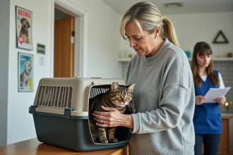 Femme déposant son chat dans un refuge associatif pour lui garantir un avenir sans euthanasie