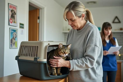 Femme déposant son chat dans un refuge associatif pour lui garantir un avenir sans euthanasie