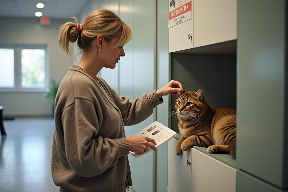 Femme caressant un grand chat dans un centre d