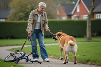 Femme avec chien dans un parc suburbain