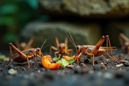 Gros plan de grillons dans un jardin naturel la nuit