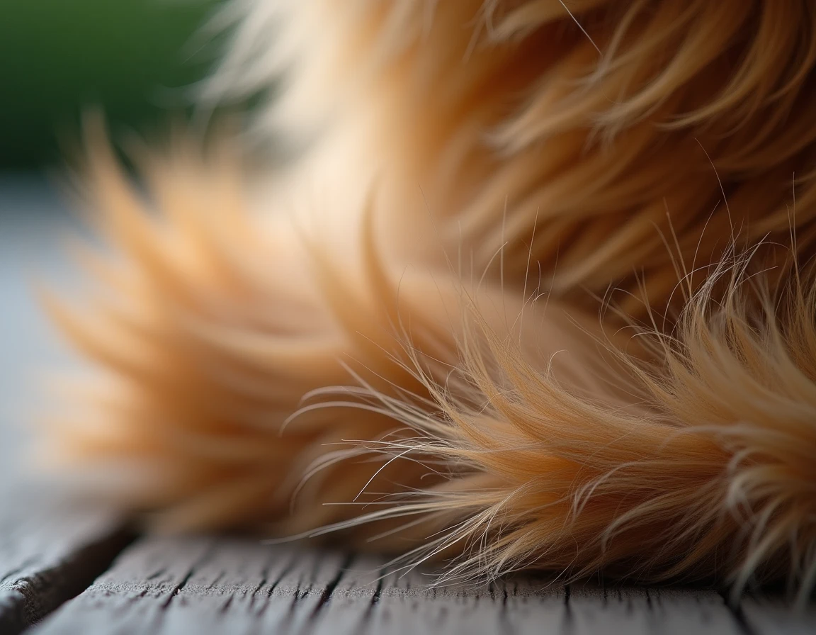 Gros plan sur la fourrure épaisse d'un chat à longs poils montrant les poils du sous-poil qui se détachent lors de la mue printanière