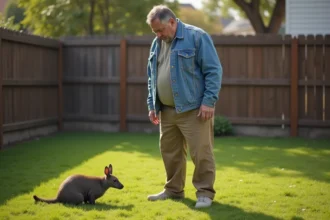 Homme inquiet dans son jardin avec une musaraigne
