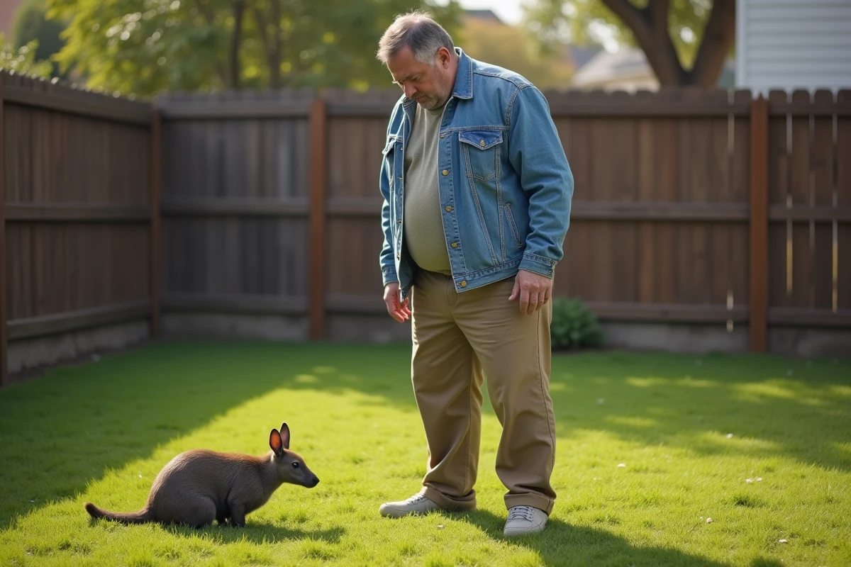 Homme inquiet dans son jardin avec une musaraigne