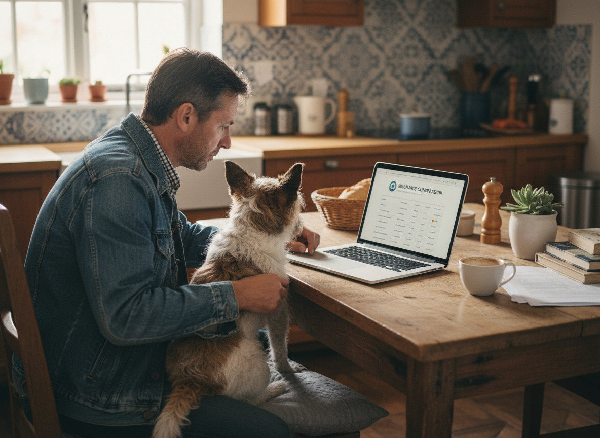 homme ordinateur avec son chien