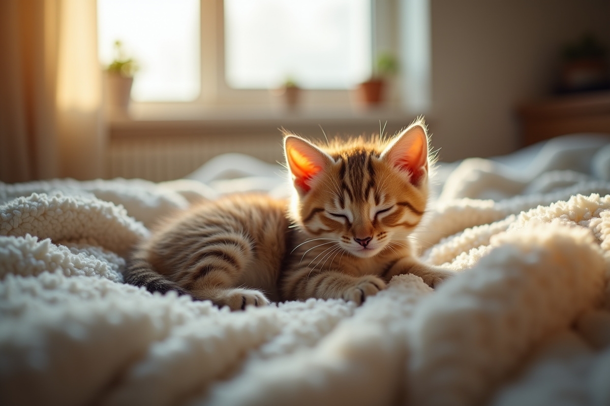 Chaton reposant confortablement dans un espace douillet
