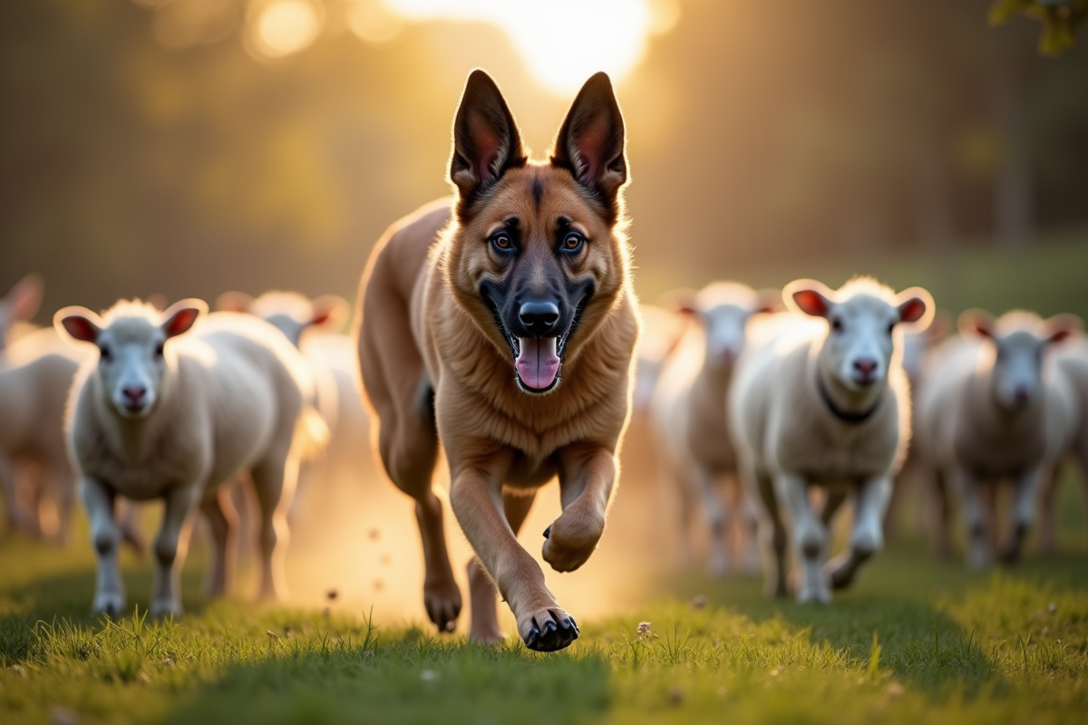 Chien Laekenois en action avec un troupeau d