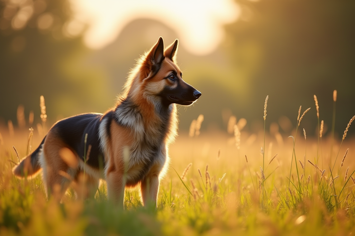 Chien Laekenois belge dans un pré ensoleille