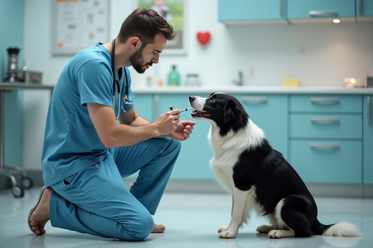 Vétérinaire administrant de l